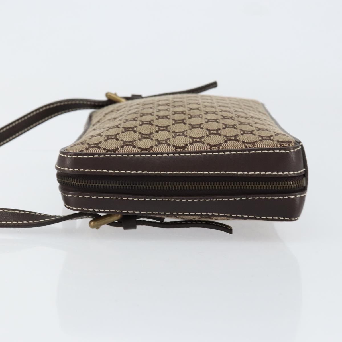 CELINE Macadam Canvas Shoulder Bag Beige Gold Auth ep11932