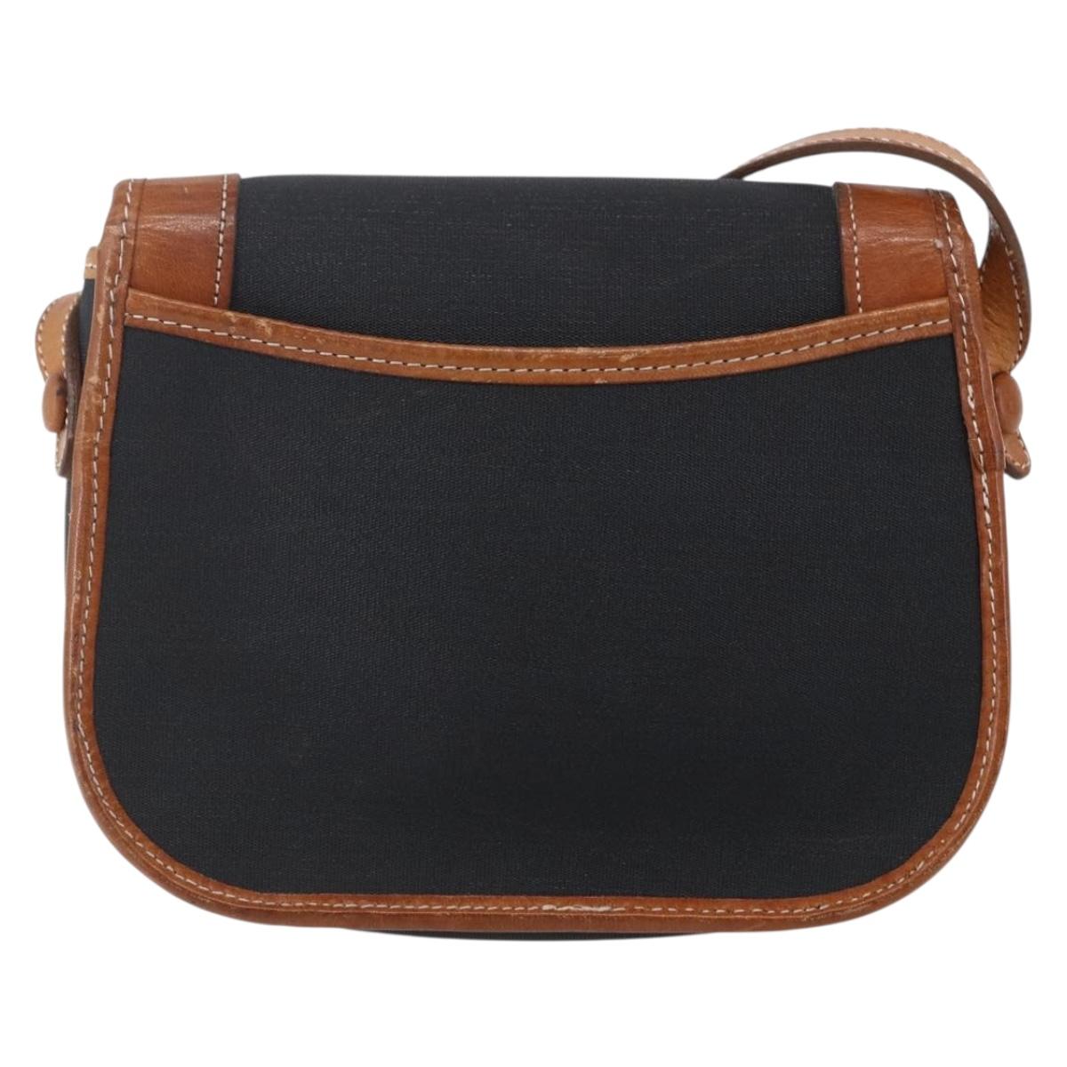 Christian Dior Shoulder Bag Nylon Leather Black Brown gold Auth ep11933