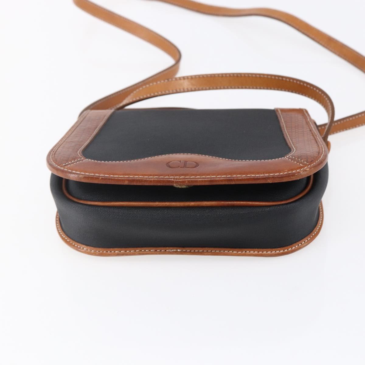 Christian Dior Shoulder Bag Nylon Leather Black Brown gold Auth ep11933