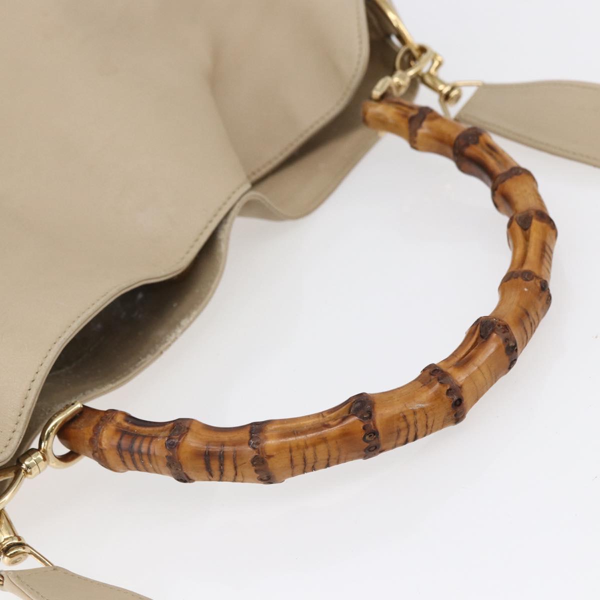 GUCCI Bamboo Shoulder Bag Leather 2way Beige Gold 001 2113 1577 Auth ep11942