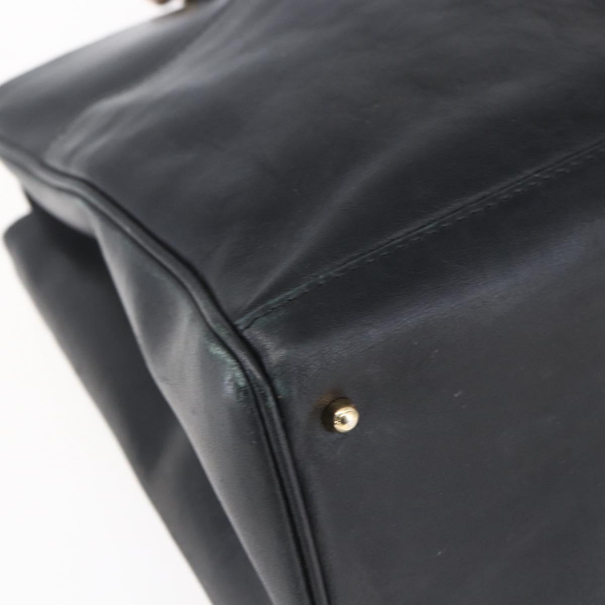 GUCCI Bamboo Hand Bag Leather Black Gold Auth ep11949