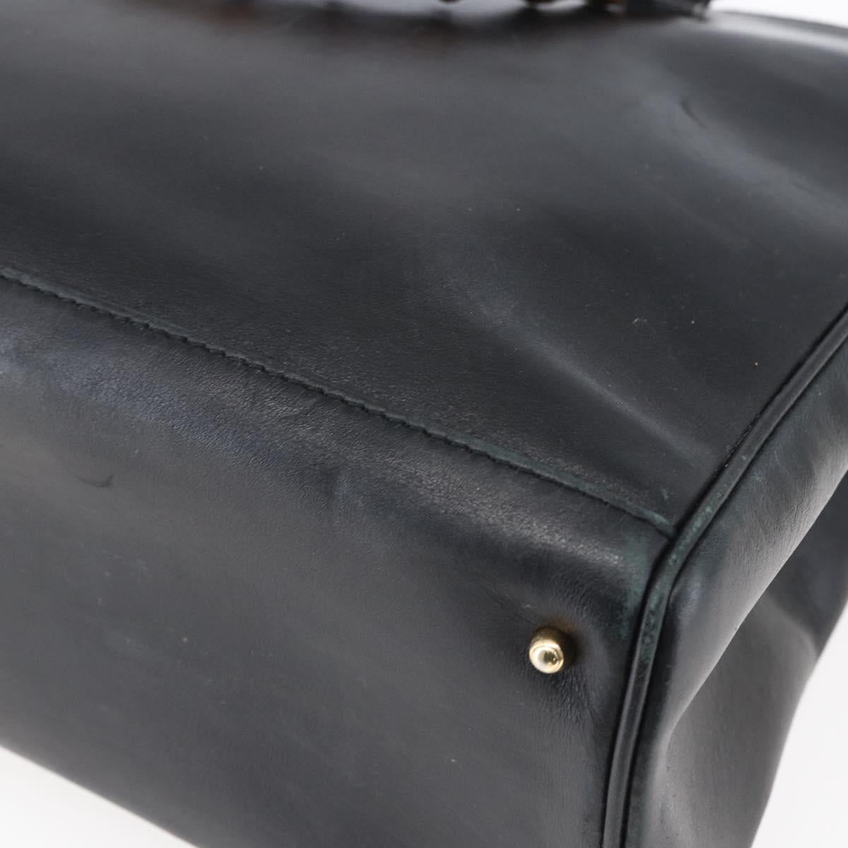 GUCCI Bamboo Hand Bag Leather Black Gold Auth ep11949