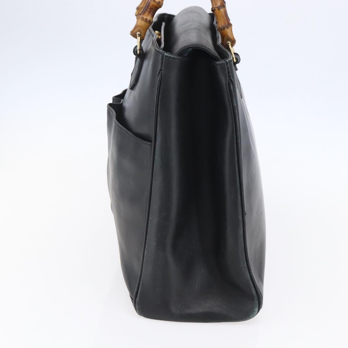 GUCCI Bamboo Hand Bag Leather Black Gold Auth ep11949