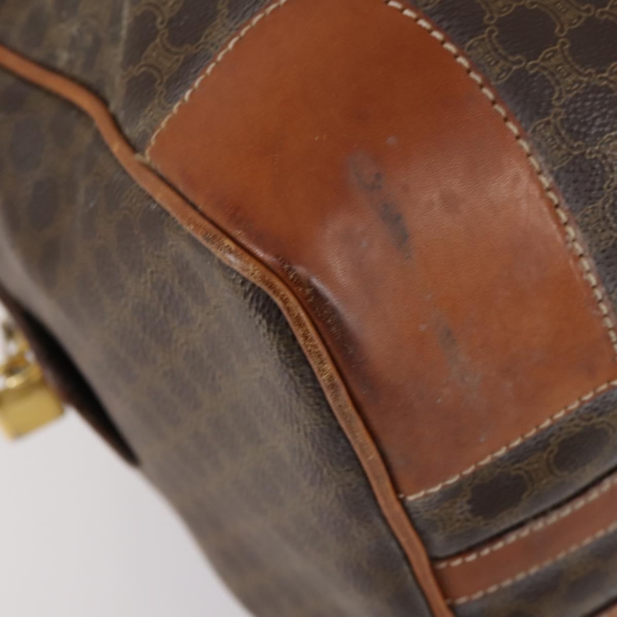 CELINE Macadam Canvas Boston Bag PVC Brown Gold Auth ep11958