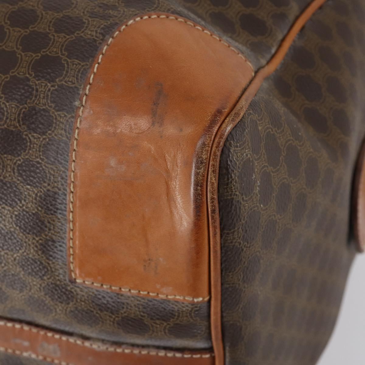 CELINE Macadam Canvas Boston Bag PVC Brown Gold Auth ep11958