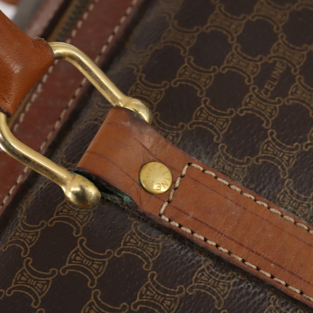 CELINE Macadam Canvas Boston Bag PVC Brown Gold Auth ep11958