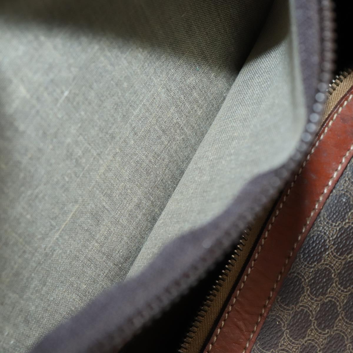 CELINE Macadam Canvas Boston Bag PVC Brown Gold Auth ep11958