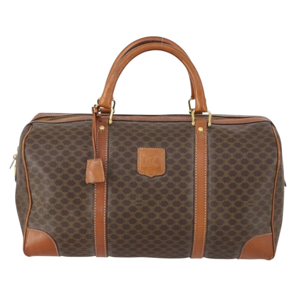 CELINE Macadam Canvas Boston Bag PVC Brown Gold Auth ep11958