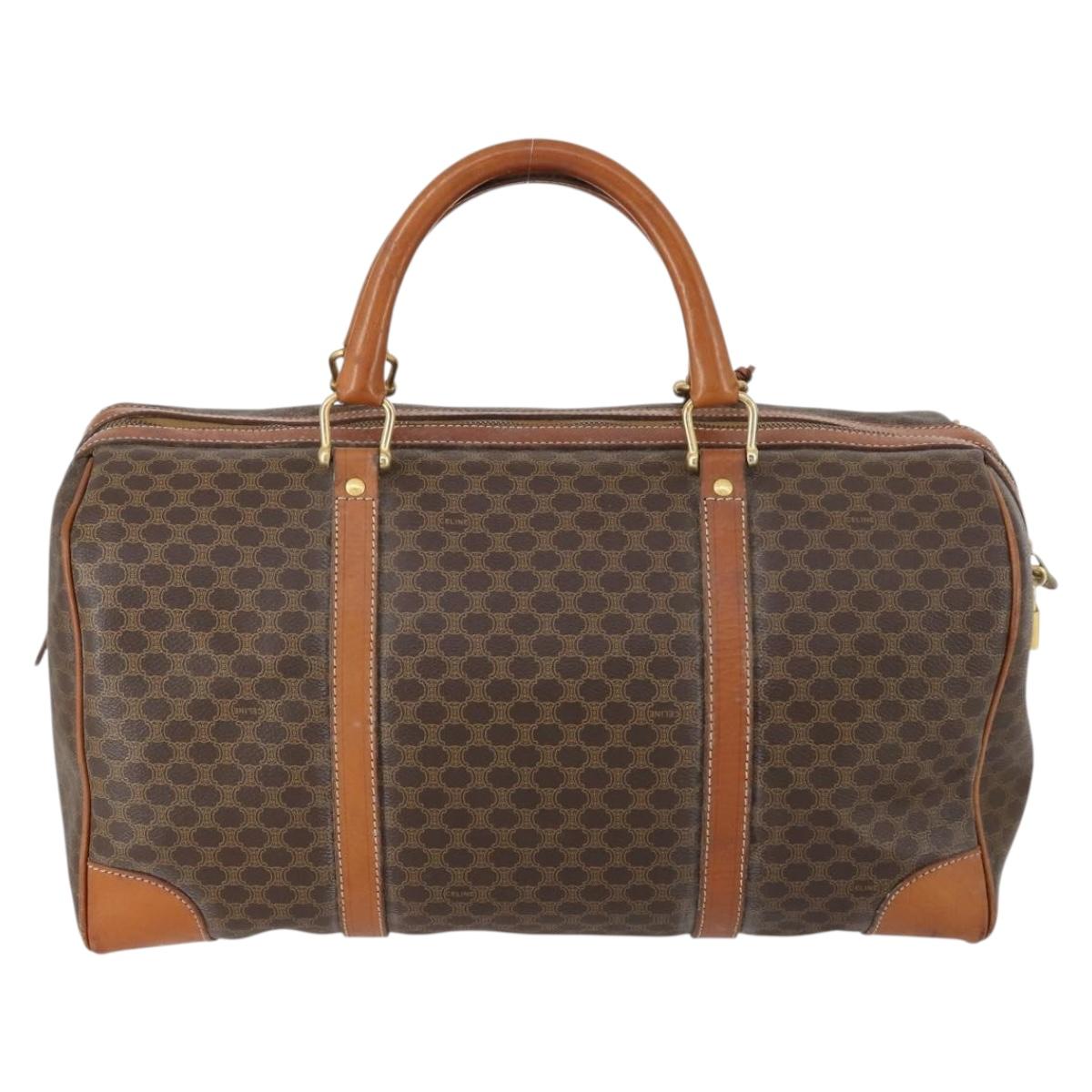 CELINE Macadam Canvas Boston Bag PVC Brown Gold Auth ep11958