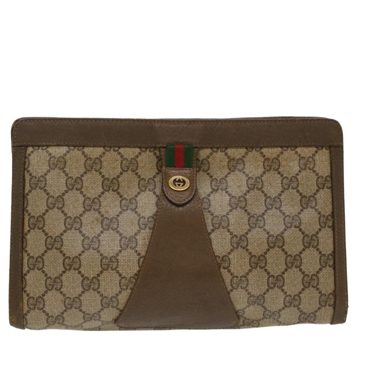 GUCCI GG Canvas Web Sherry Line Clutch Bag Beige Red 5601012 Auth ep1196