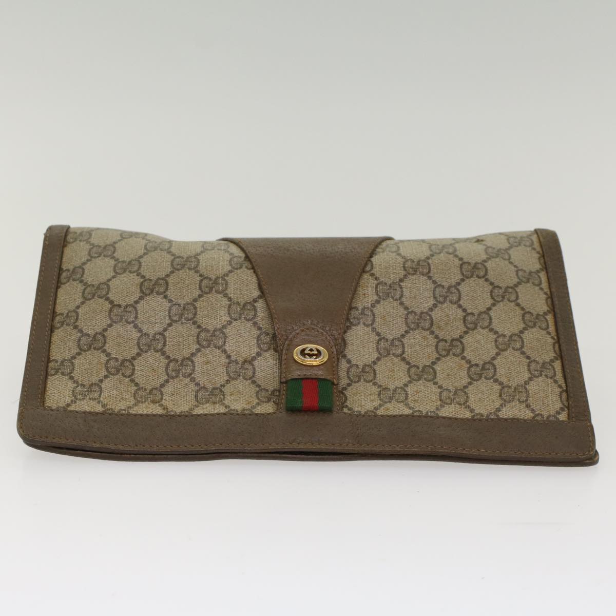 GUCCI GG Canvas Web Sherry Line Clutch Bag Beige Red 5601012 Auth ep1196