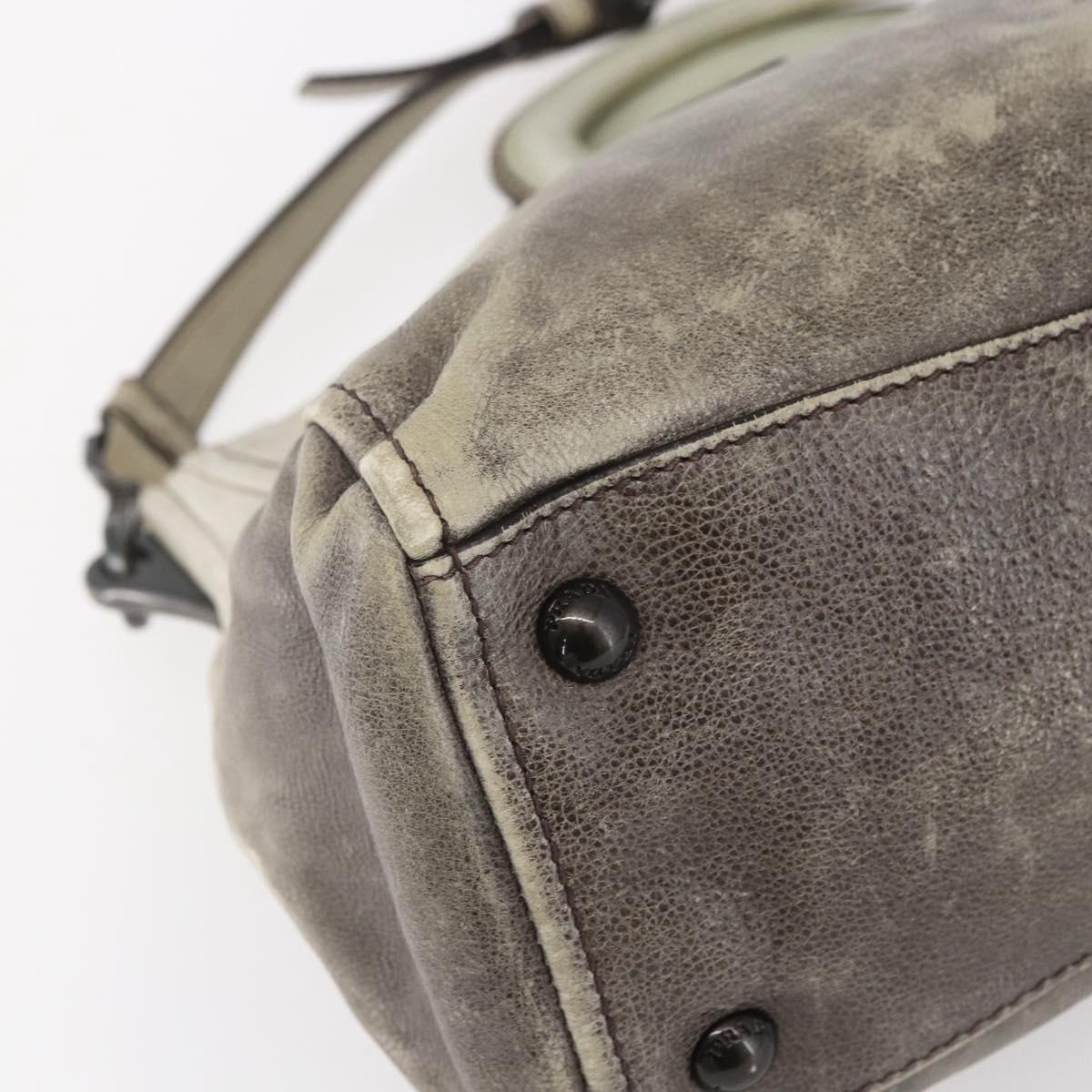 PRADA Hand Bag Leather 2way Gray Gold Auth ep11960