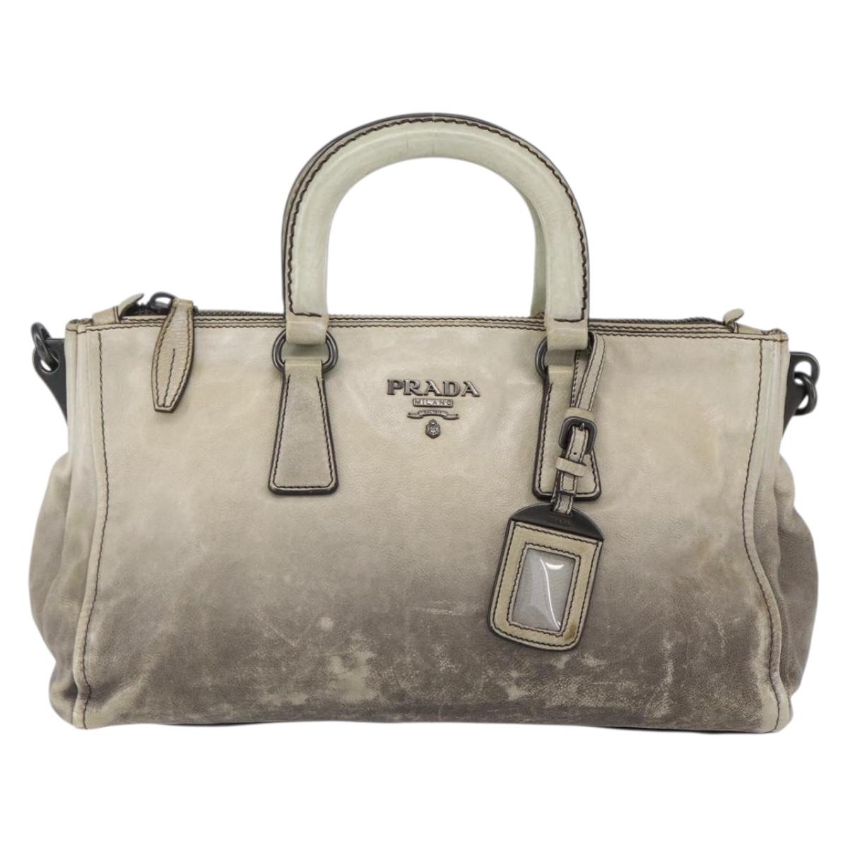 PRADA Hand Bag Leather 2way Gray Gold Auth ep11960