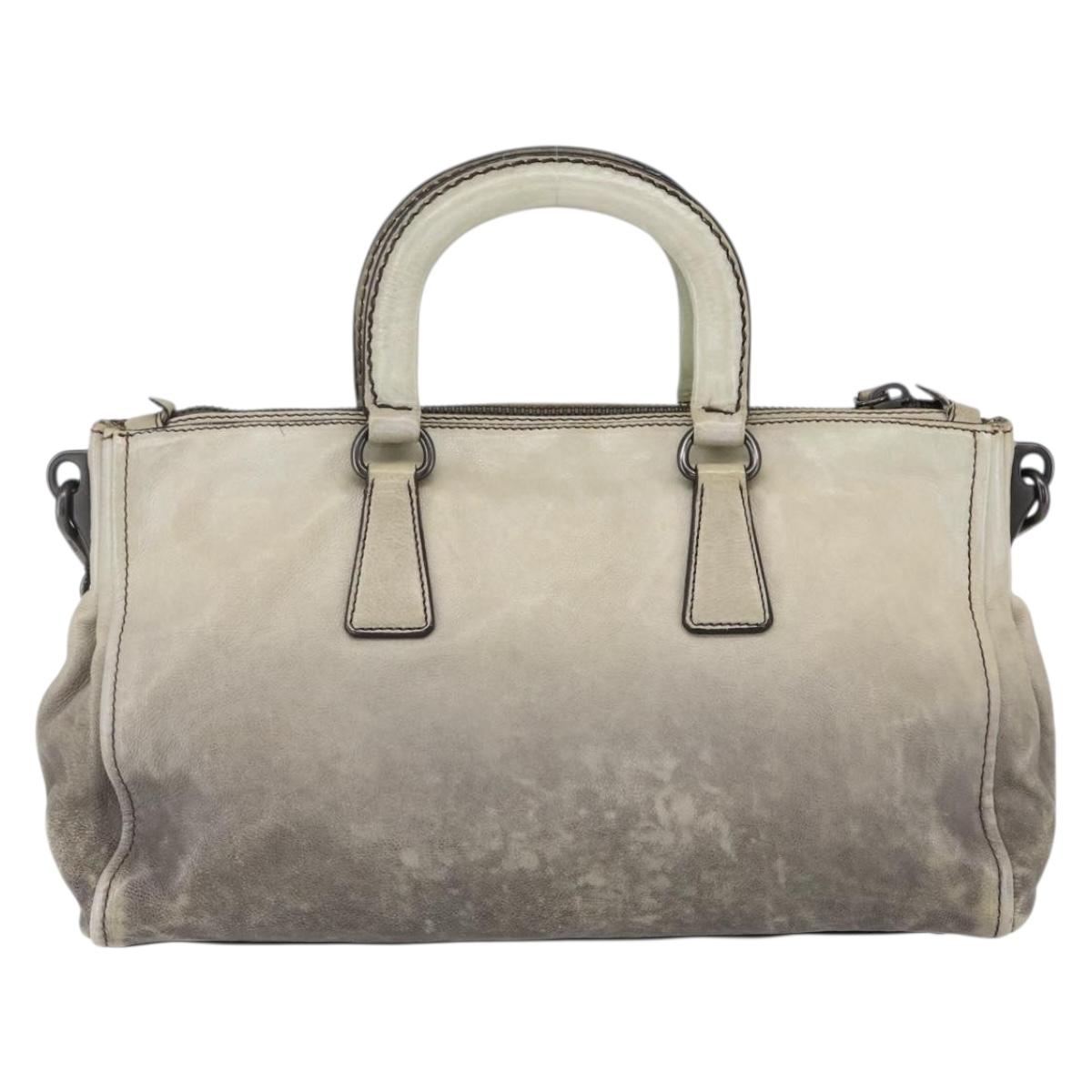 PRADA Hand Bag Leather 2way Gray Gold Auth ep11960