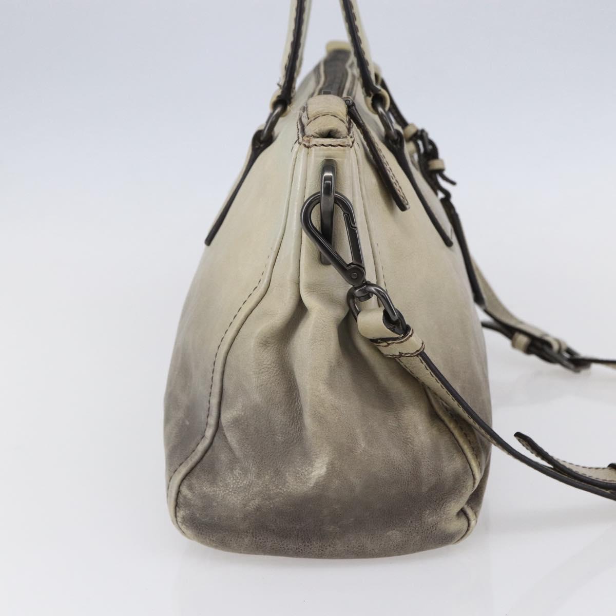 PRADA Hand Bag Leather 2way Gray Gold Auth ep11960