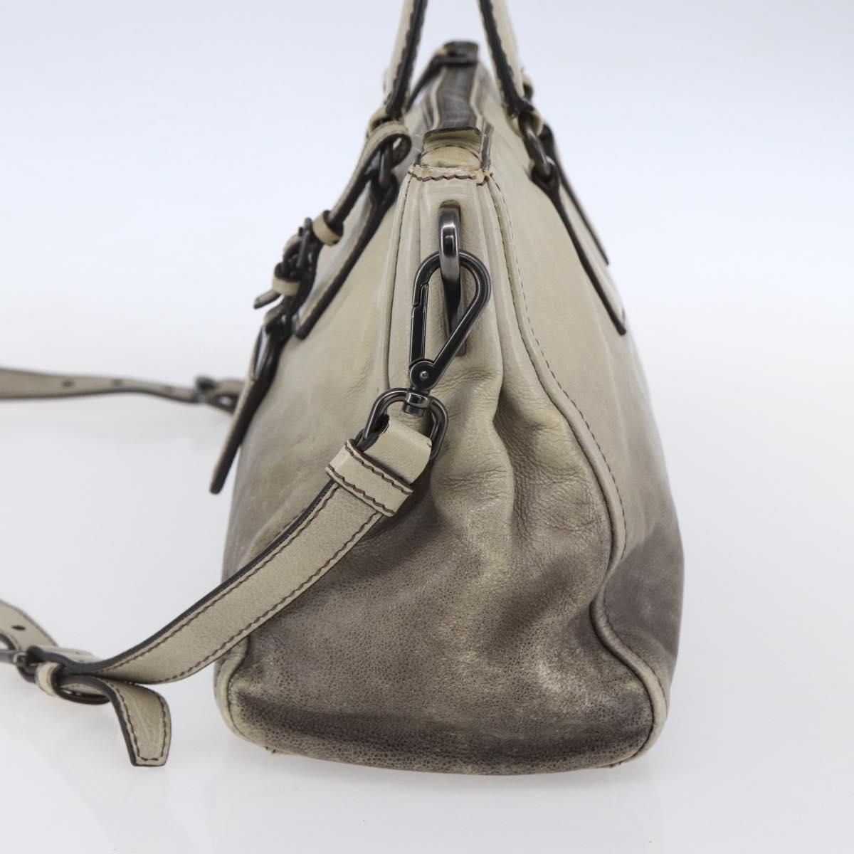 PRADA Hand Bag Leather 2way Gray Gold Auth ep11960