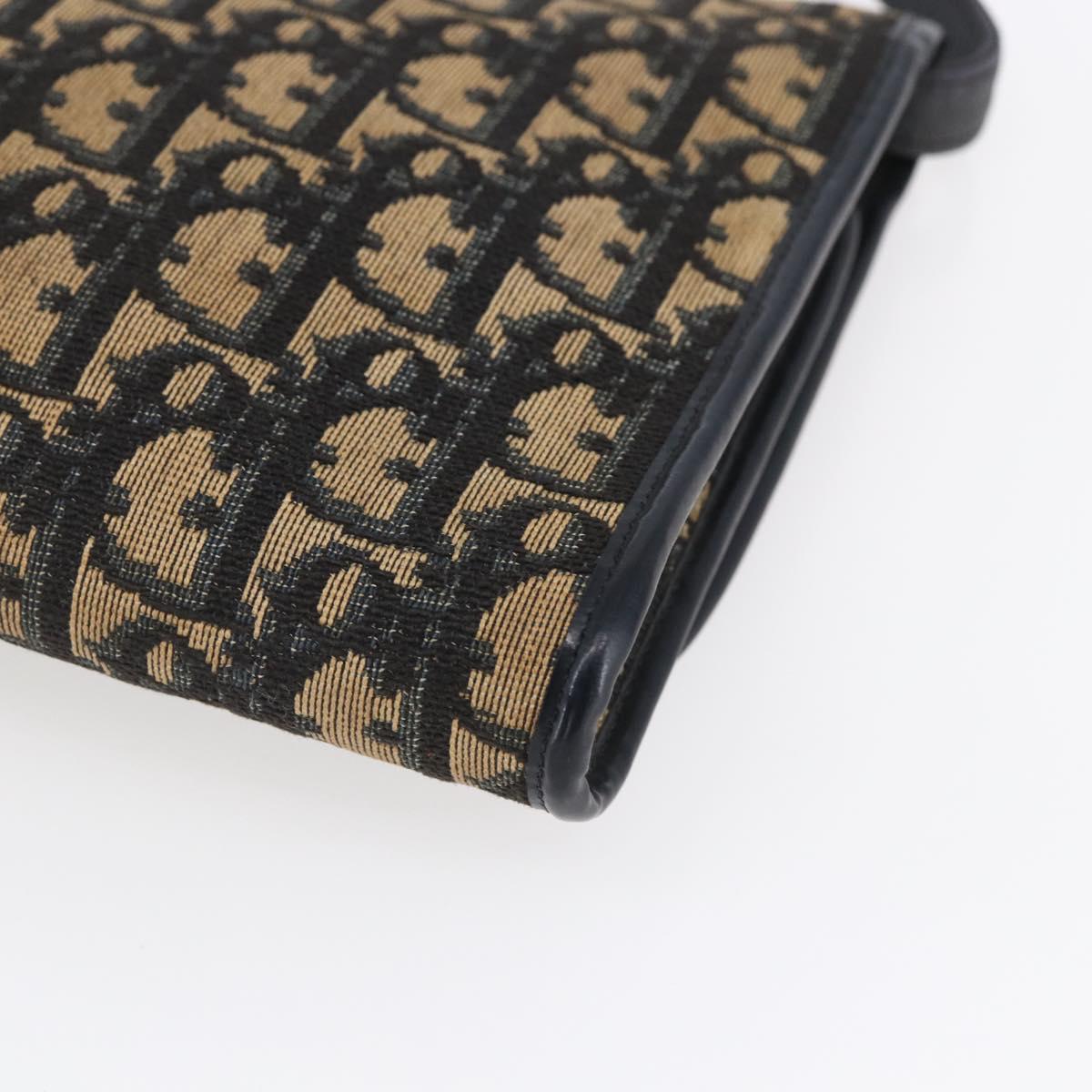 Christian Dior Trotter Canvas Shoulder Bag Navy Gold Auth ep11961