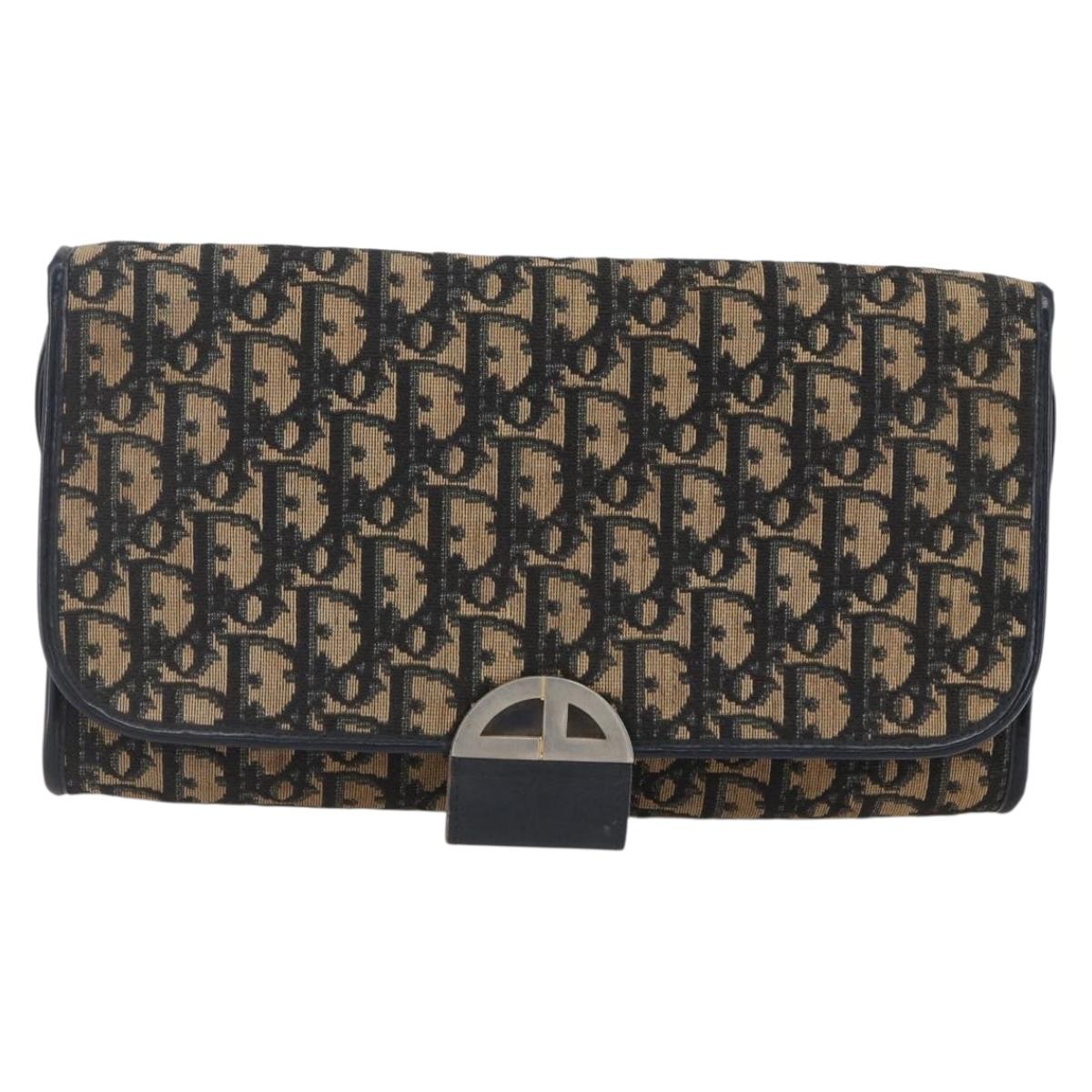 Christian Dior Trotter Canvas Shoulder Bag Navy Gold Auth ep11961