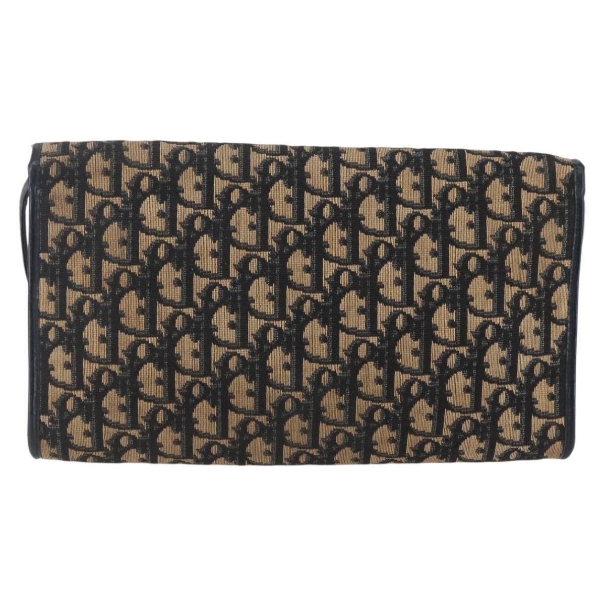 Christian Dior Trotter Canvas Shoulder Bag Navy Gold Auth ep11961