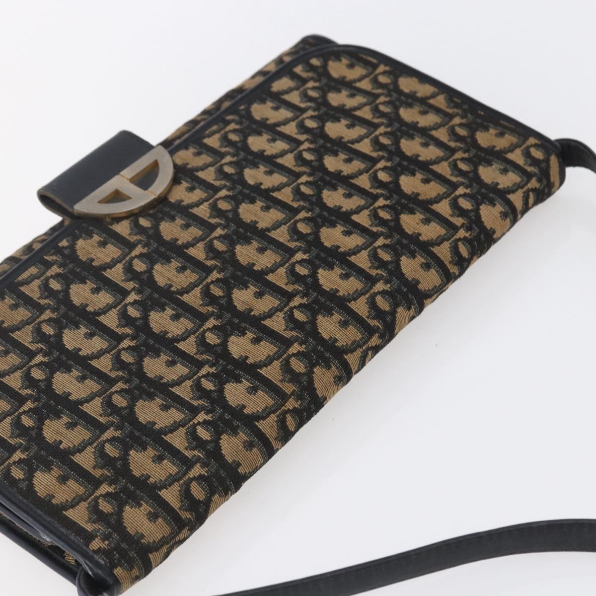 Christian Dior Trotter Canvas Shoulder Bag Navy Gold Auth ep11961