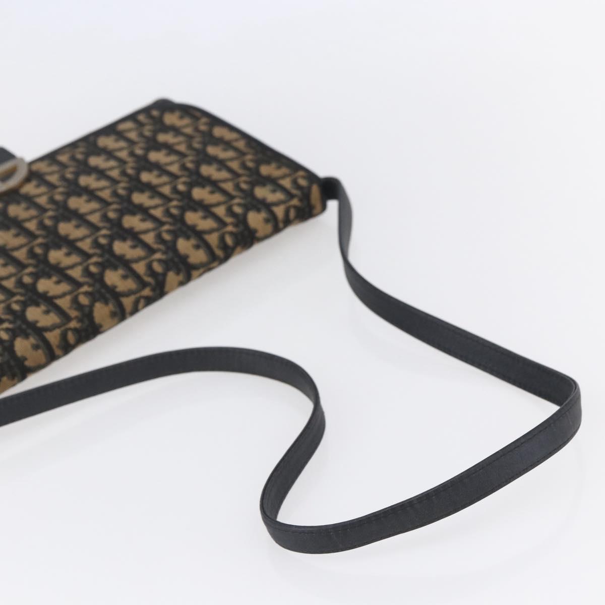 Christian Dior Trotter Canvas Shoulder Bag Navy Gold Auth ep11961