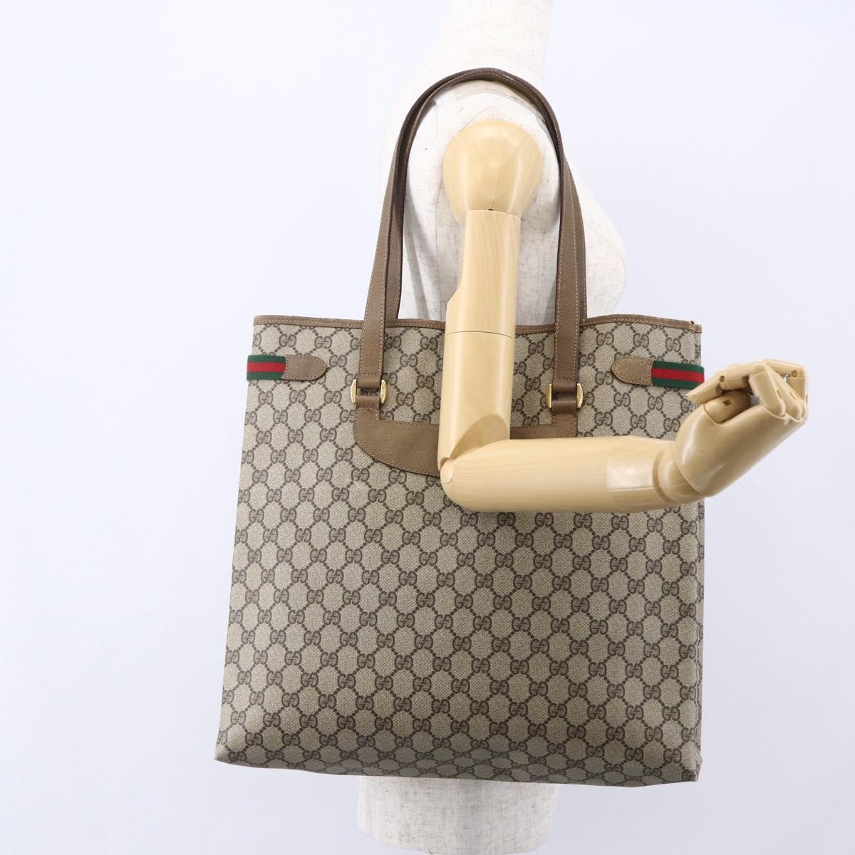 GUCCI GG Supreme Web Sherry Line Tote Bag PVC Beige Gold 39 02 091 Auth ep11968