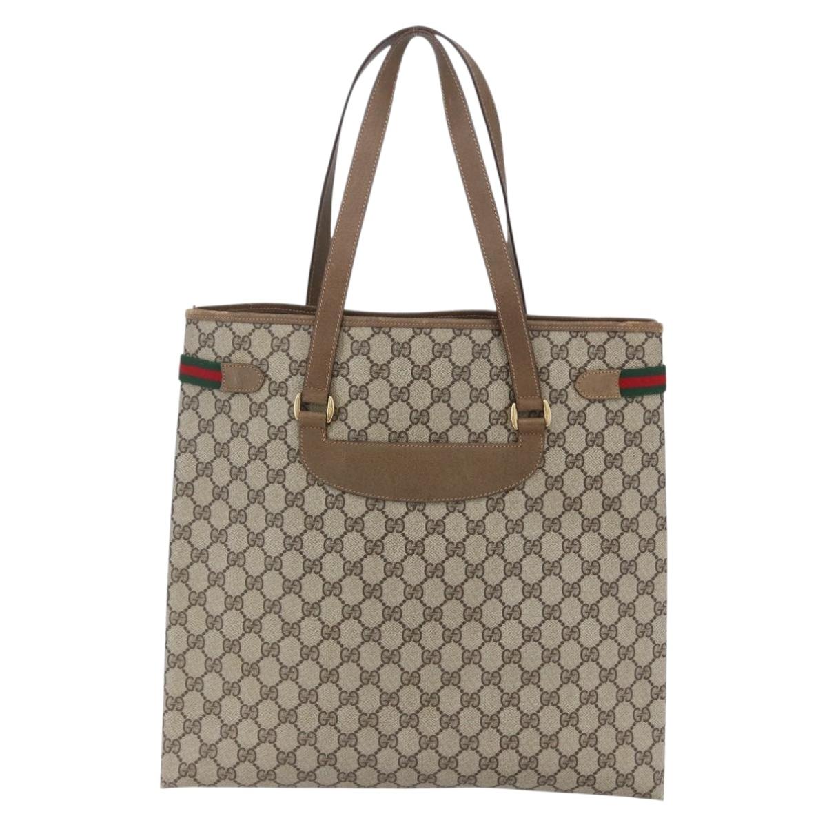 GUCCI GG Supreme Web Sherry Line Tote Bag PVC Beige Gold 39 02 091 Auth ep11968