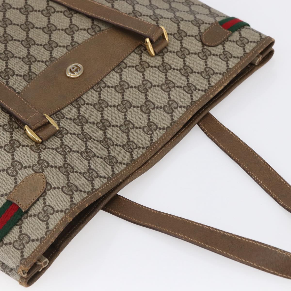 GUCCI GG Supreme Web Sherry Line Tote Bag PVC Beige Gold 39 02 091 Auth ep11968