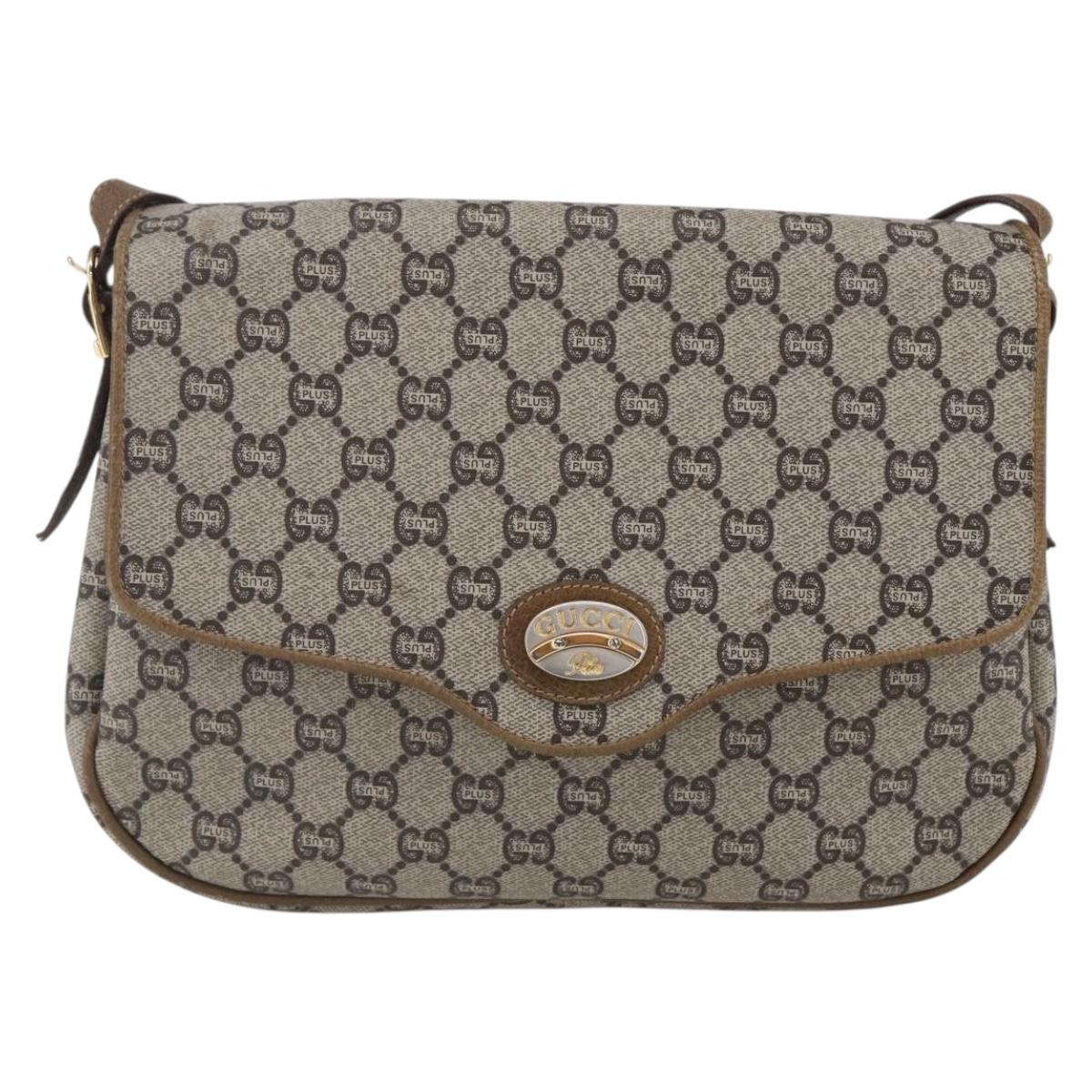 GUCCI GG Plus Supreme Shoulder Bag PVC Beige Gold Auth ep11969