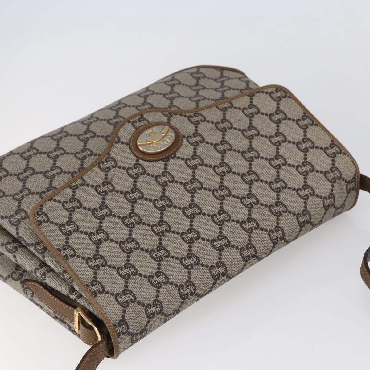 GUCCI GG Plus Supreme Shoulder Bag PVC Beige Gold Auth ep11969