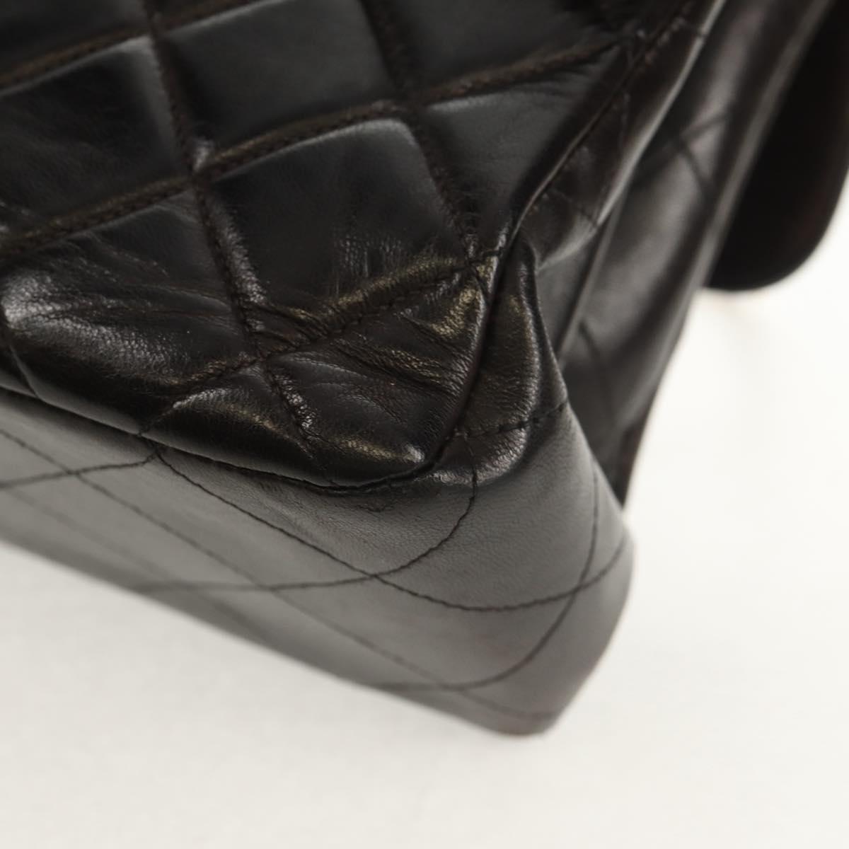 CHANEL Matelasse Double Face Chain Bag Lamb Skin Black Gold CC Auth ep11971A