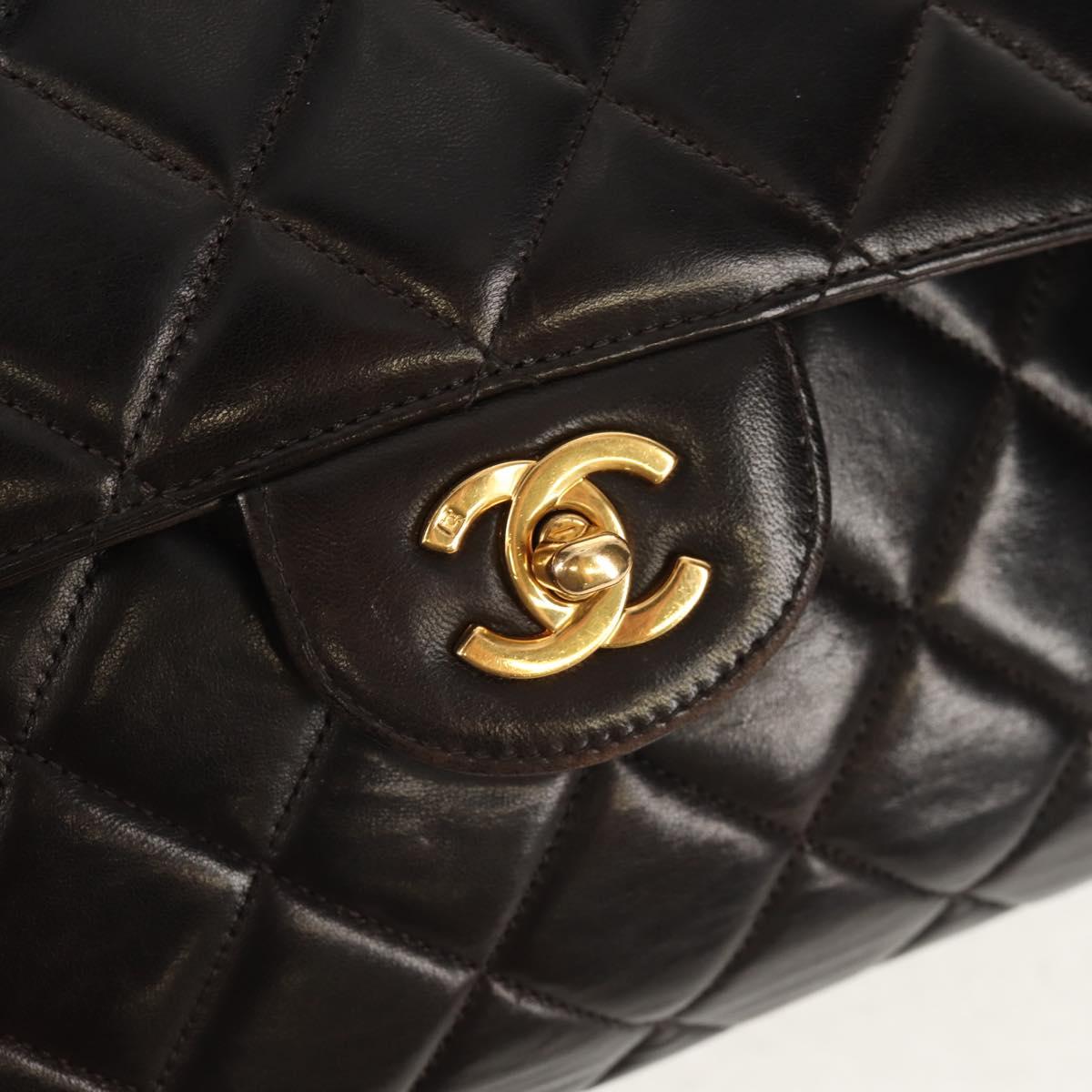 CHANEL Matelasse Double Face Chain Bag Lamb Skin Black Gold CC Auth ep11971A