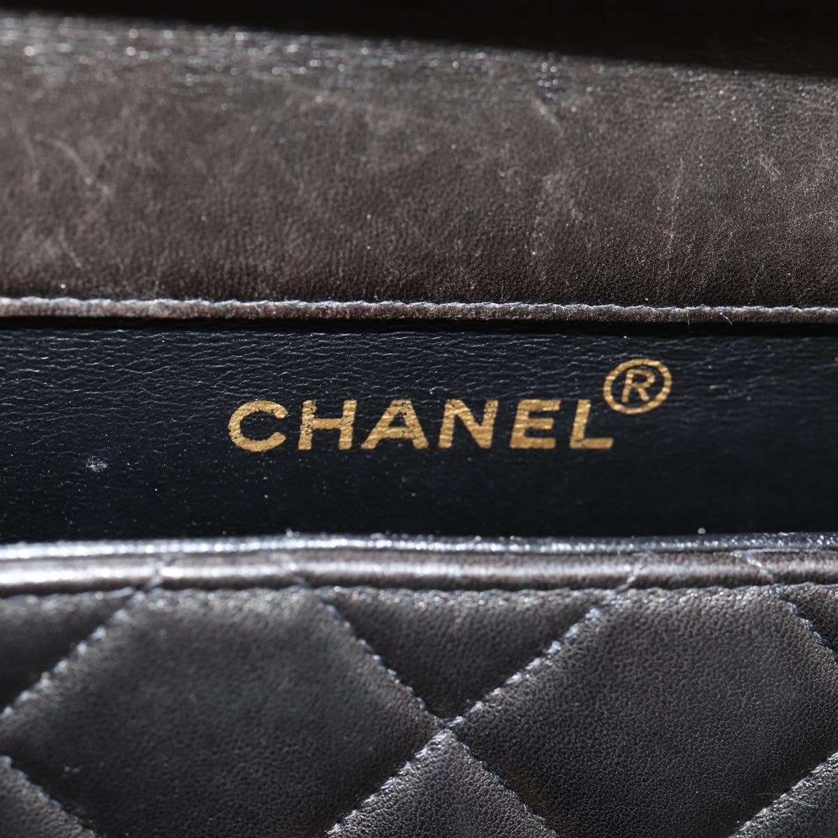 CHANEL Matelasse Double Face Chain Bag Lamb Skin Black Gold CC Auth ep11971A