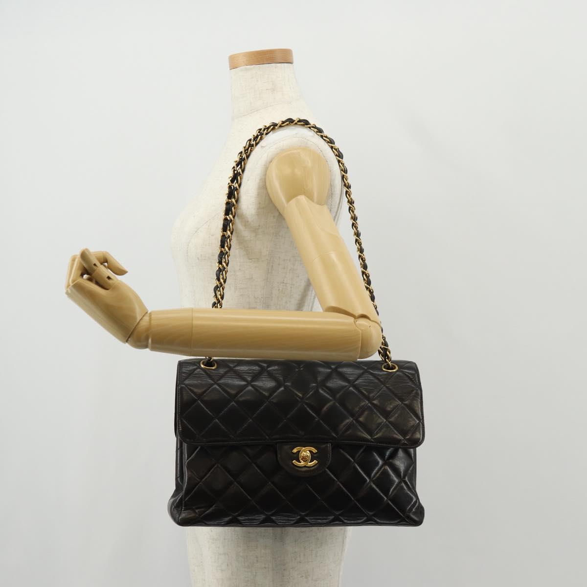 CHANEL Matelasse Double Face Chain Bag Lamb Skin Black Gold CC Auth ep11971A