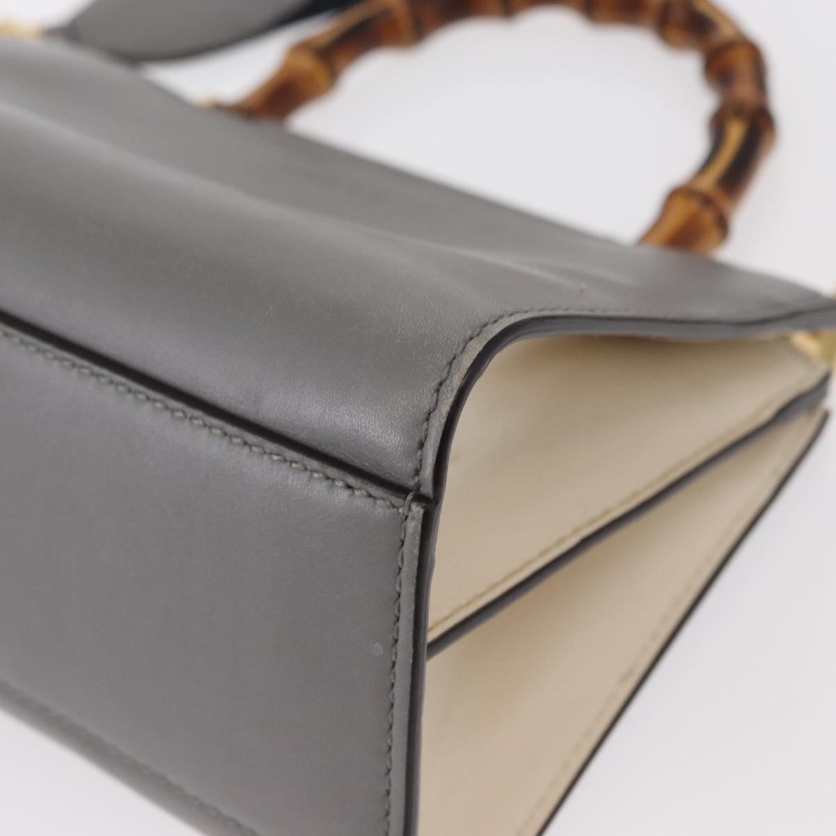 GUCCI Bamboo Sherry Line Hand Bag Leather 2way Gray Gold 470271 Auth ep11972