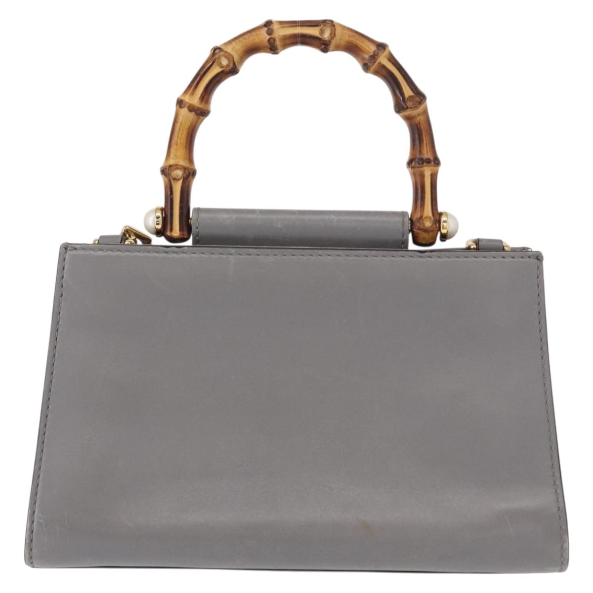 GUCCI Bamboo Sherry Line Hand Bag Leather 2way Gray Gold 470271 Auth ep11972