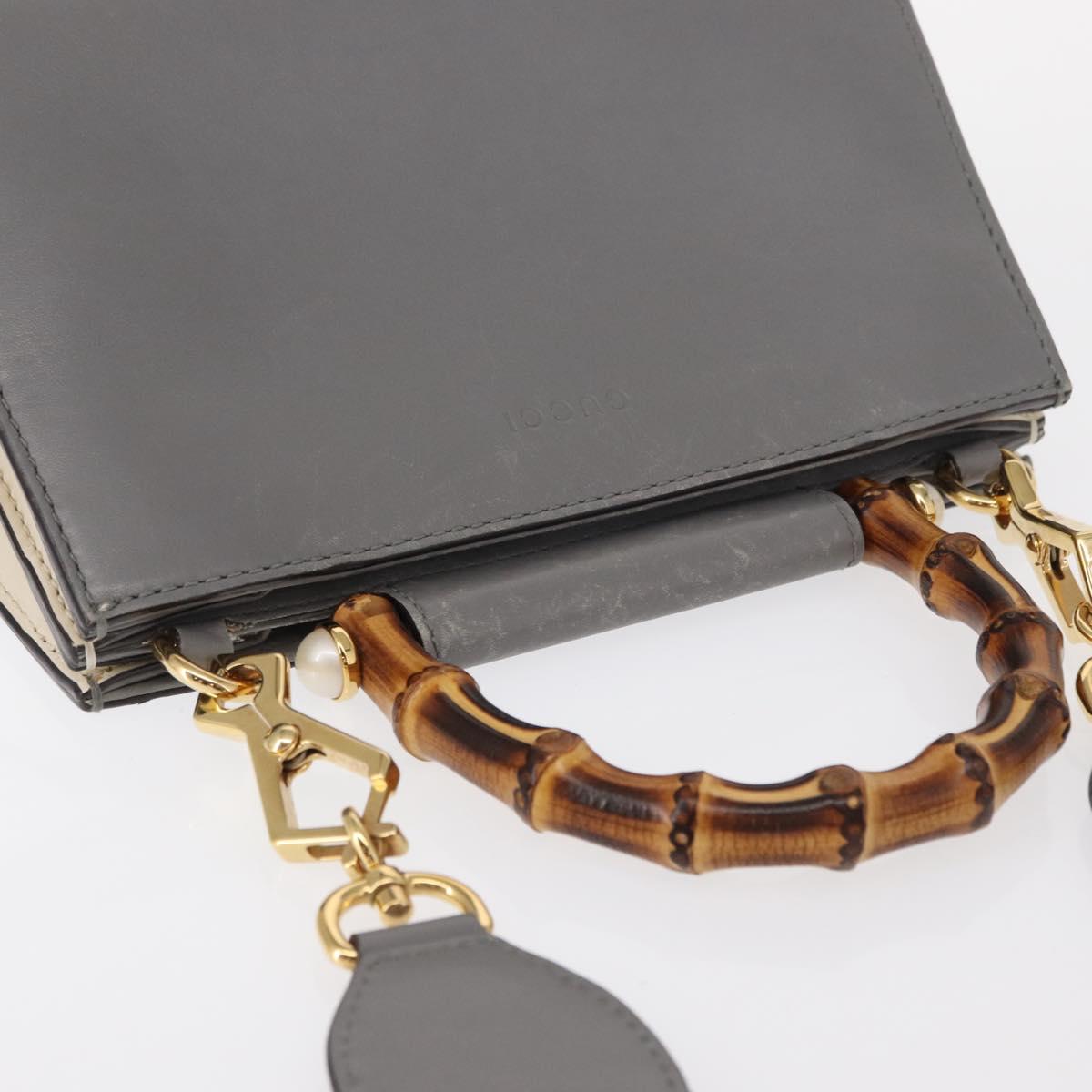 GUCCI Bamboo Sherry Line Hand Bag Leather 2way Gray Gold 470271 Auth ep11972