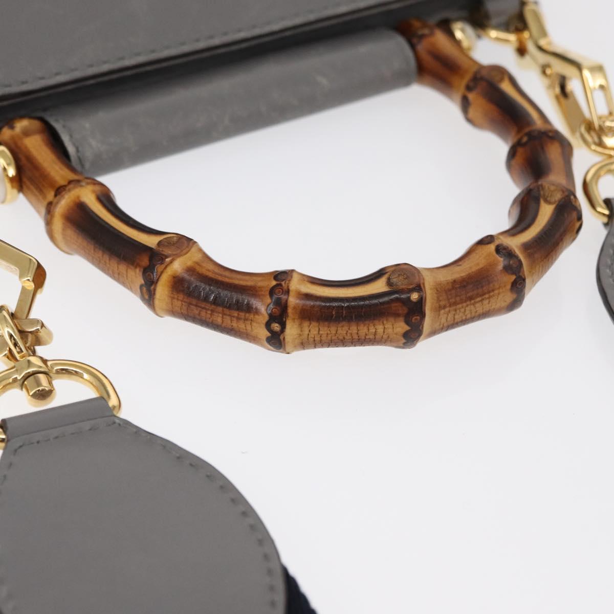 GUCCI Bamboo Sherry Line Hand Bag Leather 2way Gray Gold 470271 Auth ep11972