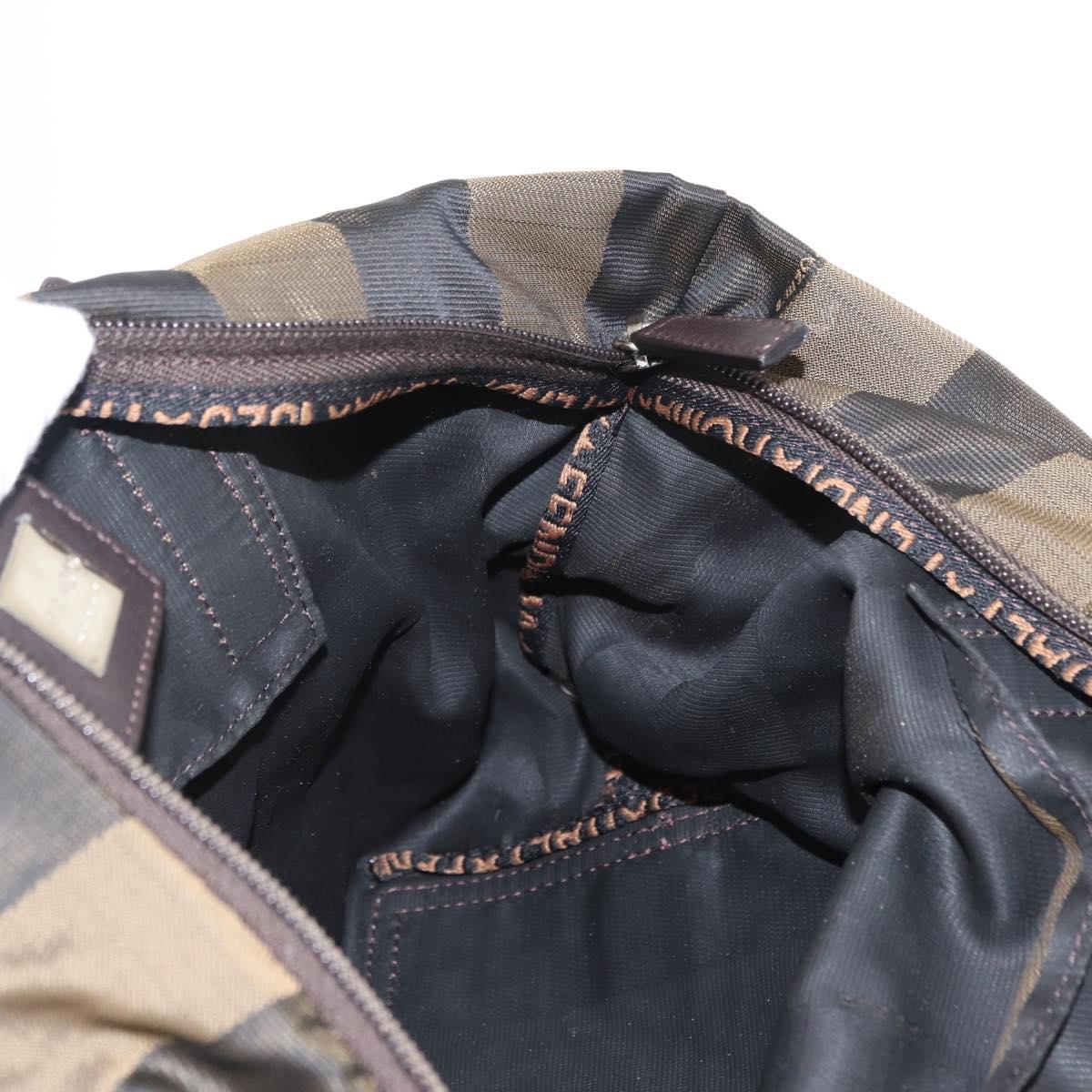 FENDI Pecan Canvas Hand Bag Black Brown Auth ep11974