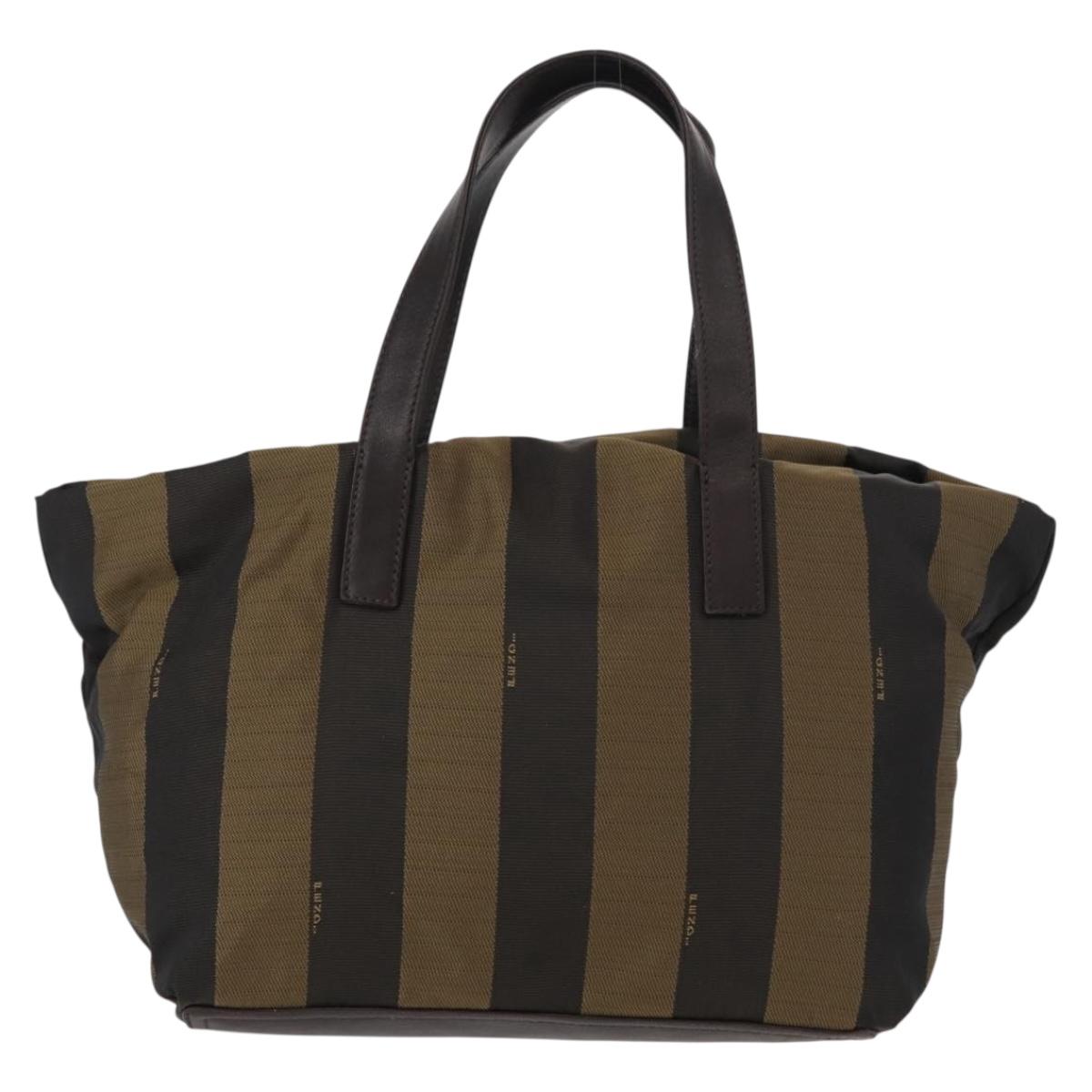 FENDI Pecan Canvas Hand Bag Black Brown Auth ep11974