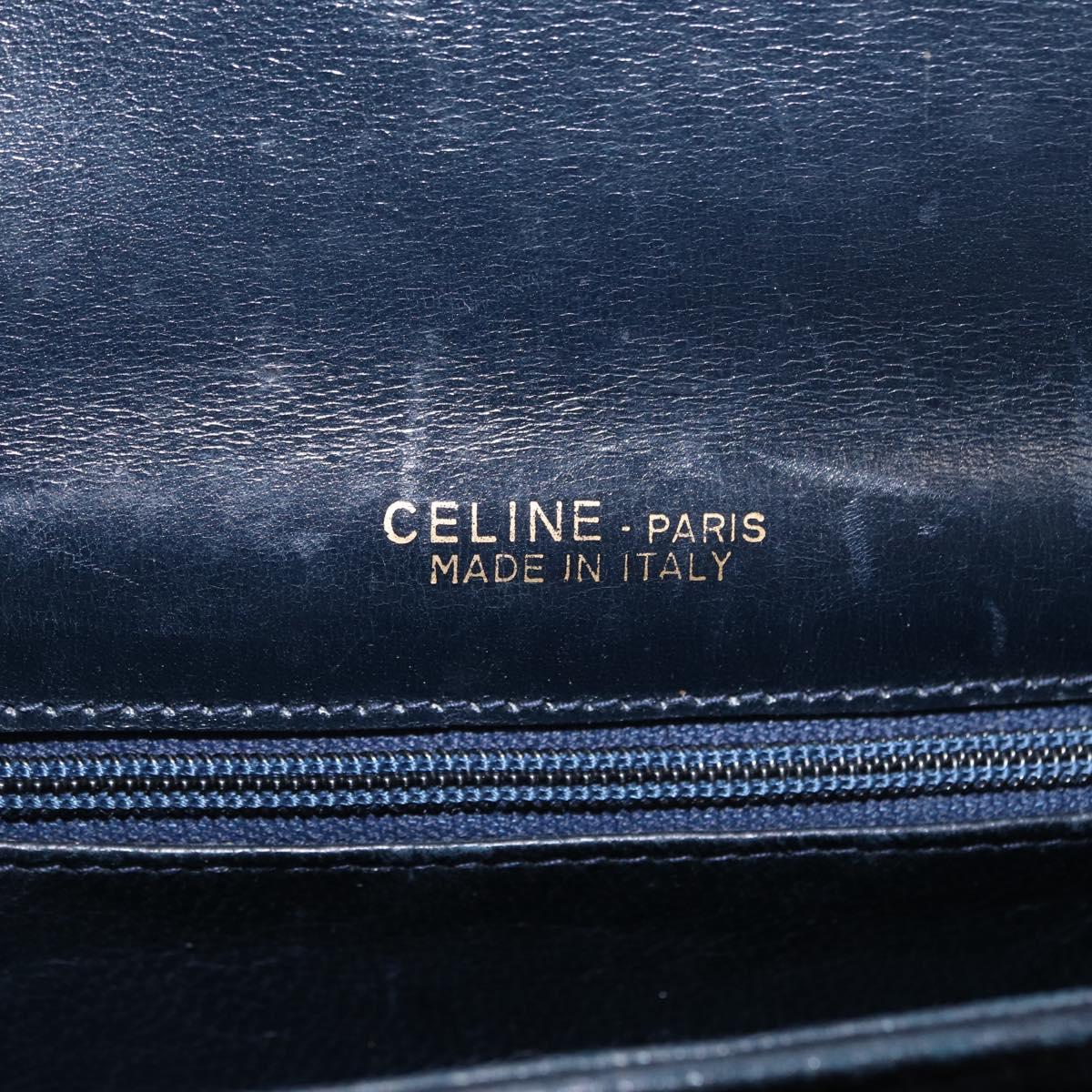 CELINE C Sulky Horse Carriage Shoulder Bag Canvas Leather Navy Gold Auth ep11975