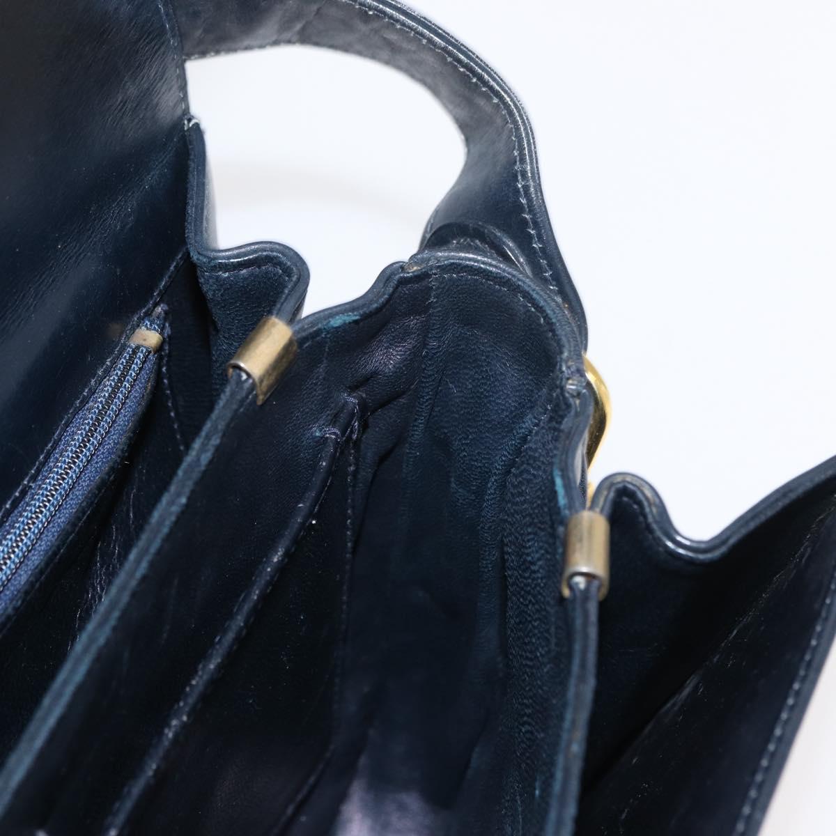 CELINE C Sulky Horse Carriage Shoulder Bag Canvas Leather Navy Gold Auth ep11975