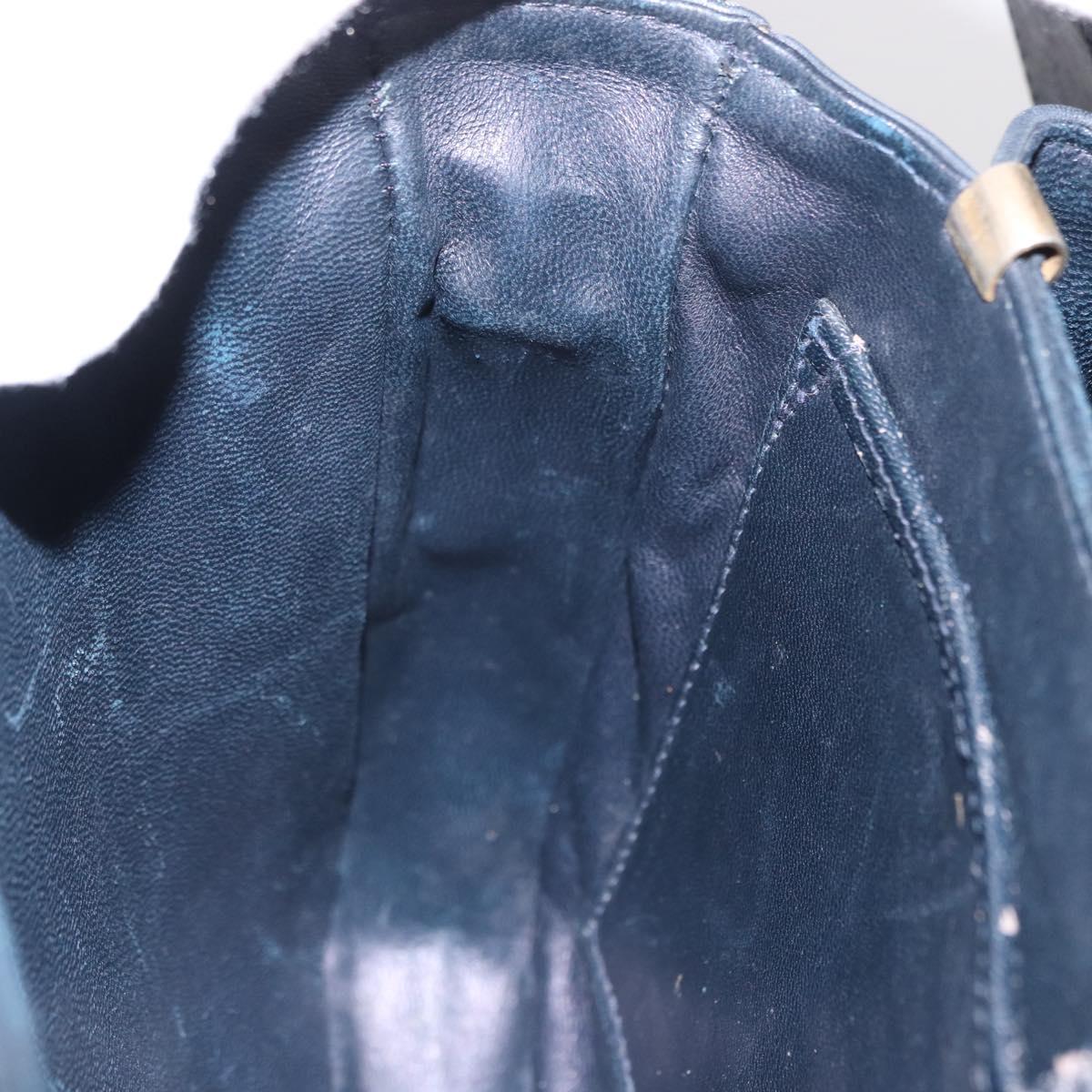 CELINE C Sulky Horse Carriage Shoulder Bag Canvas Leather Navy Gold Auth ep11975