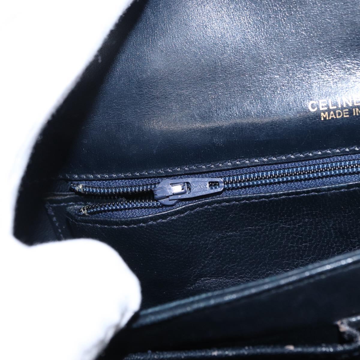 CELINE C Sulky Horse Carriage Shoulder Bag Canvas Leather Navy Gold Auth ep11975