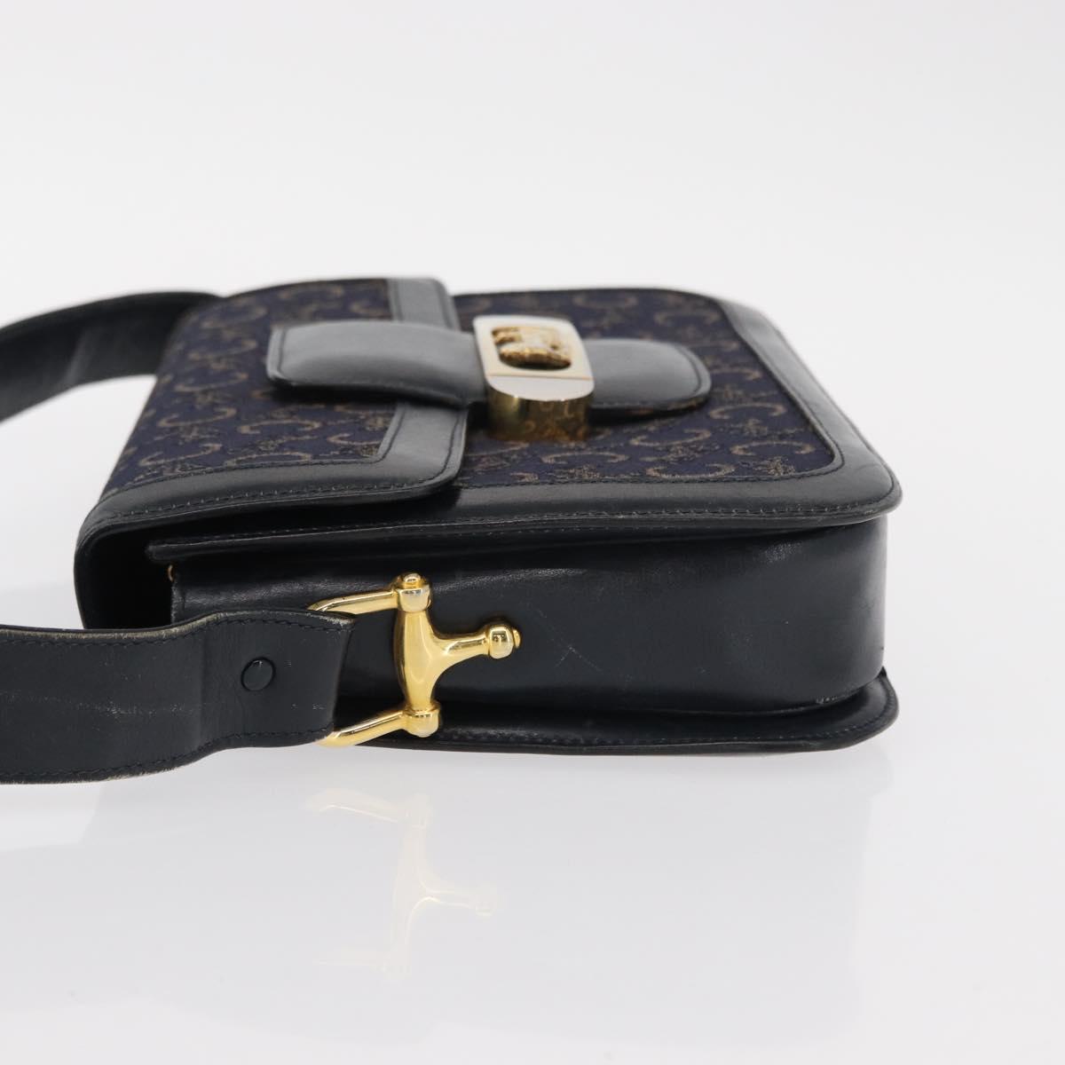 CELINE C Sulky Horse Carriage Shoulder Bag Canvas Leather Navy Gold Auth ep11975