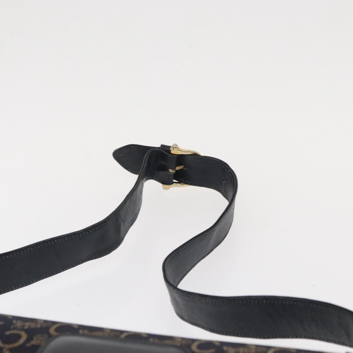 CELINE C Sulky Horse Carriage Shoulder Bag Canvas Leather Navy Gold Auth ep11975