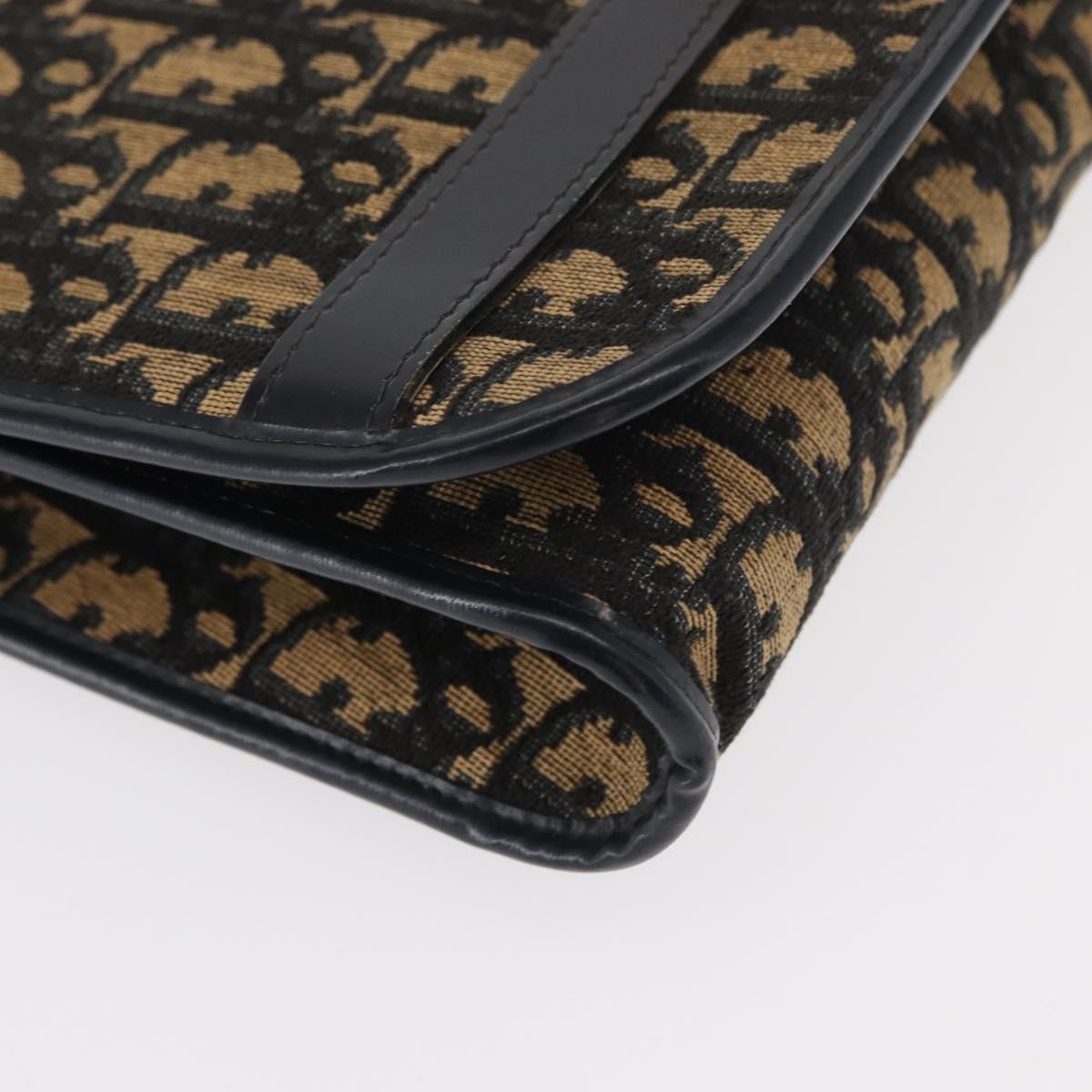 Christian Dior Trotter Canvas Shoulder Bag Navy Gold Auth ep11984