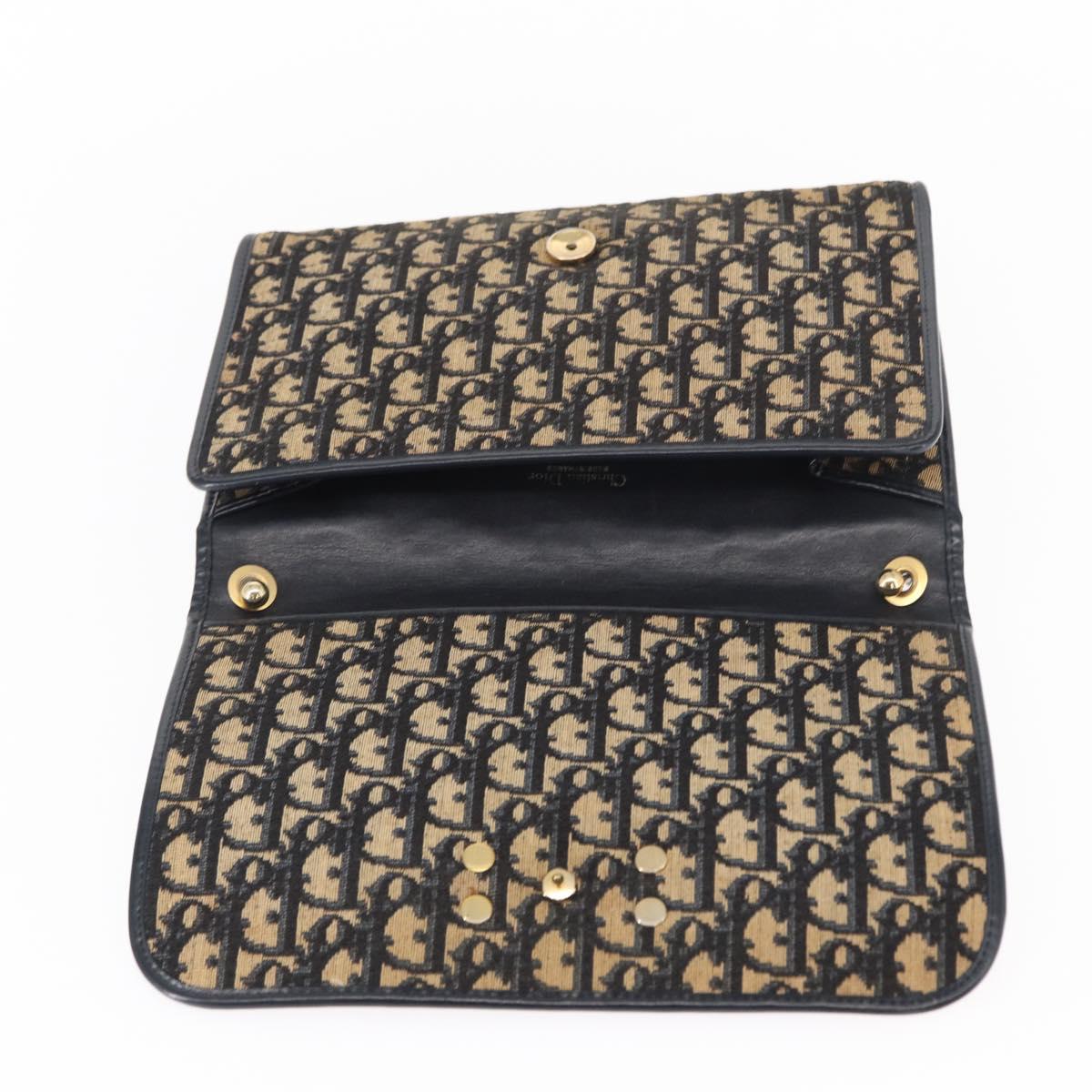 Christian Dior Trotter Canvas Shoulder Bag Navy Gold Auth ep11984