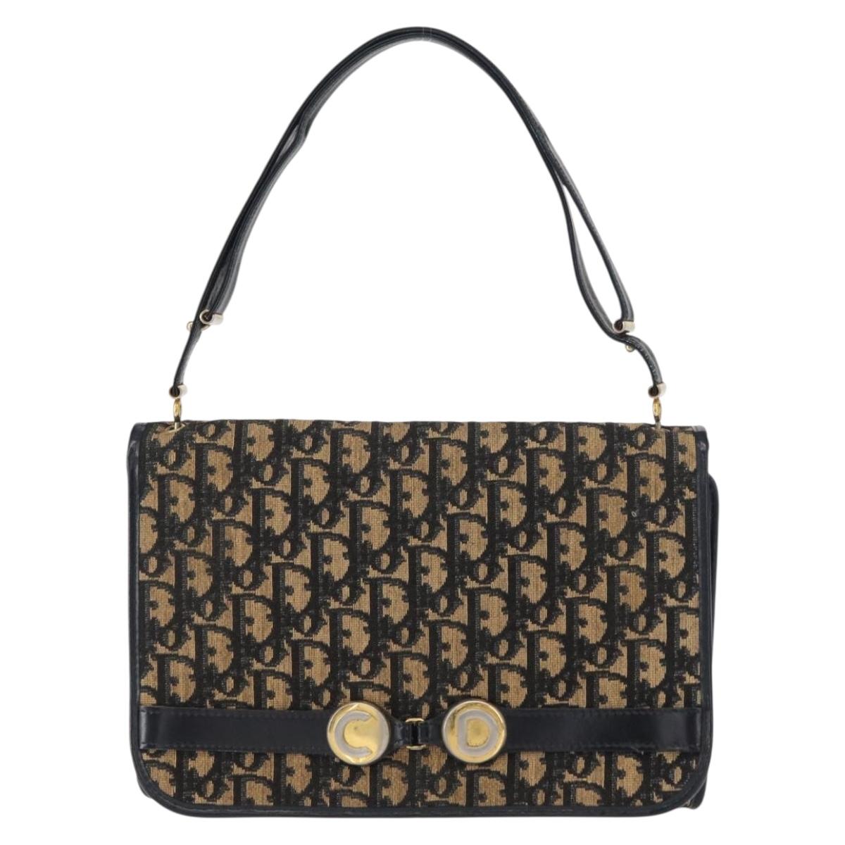 Christian Dior Trotter Canvas Shoulder Bag Navy Gold Auth ep11984