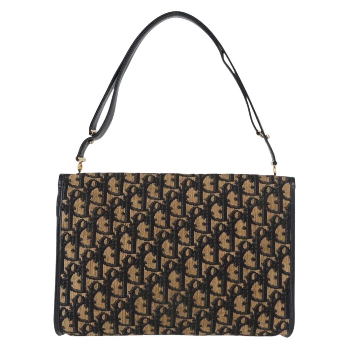 Christian Dior Trotter Canvas Shoulder Bag Navy Gold Auth ep11984